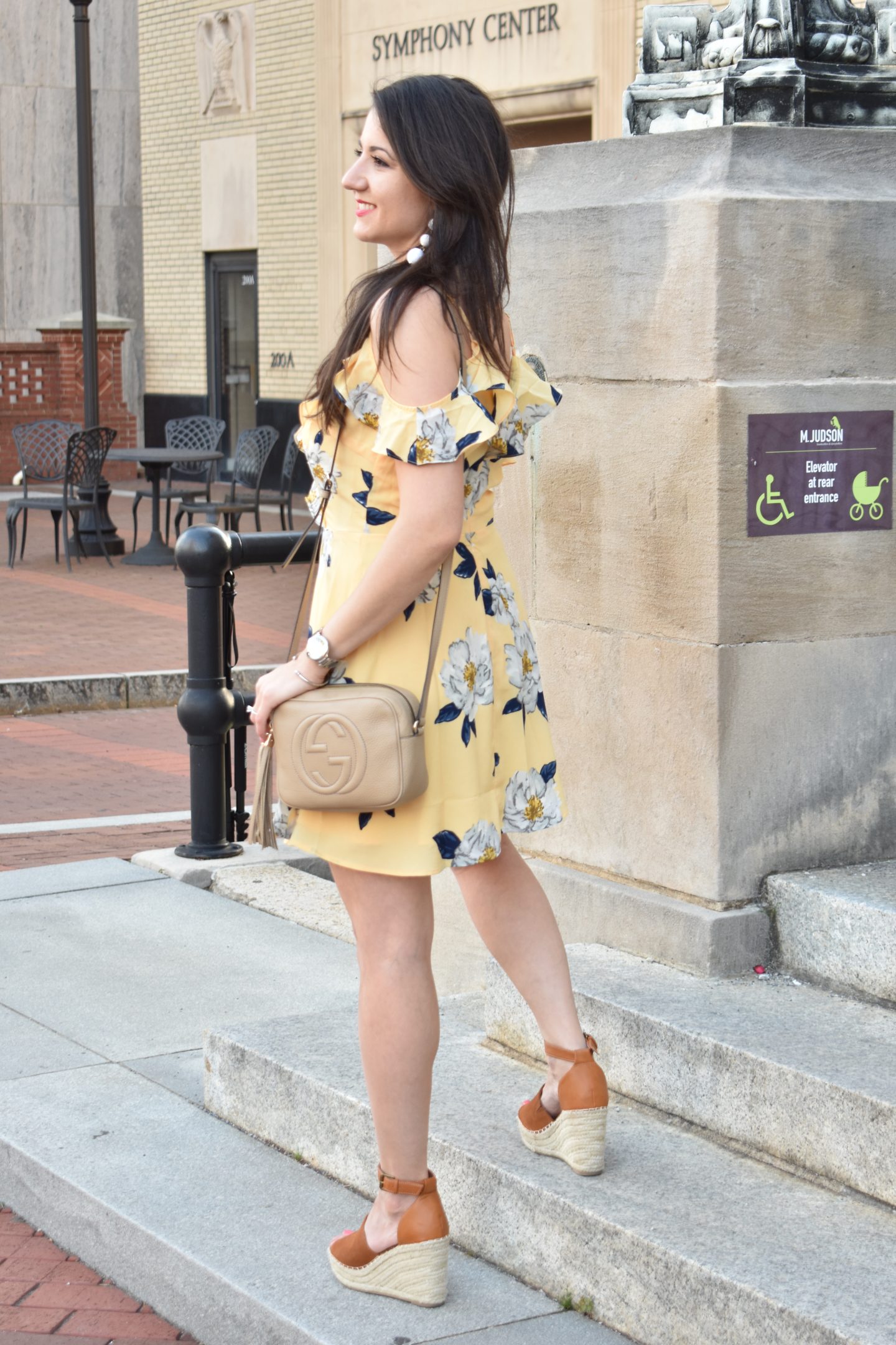 JOA Flower Print Cold Shoulder Flare Dress