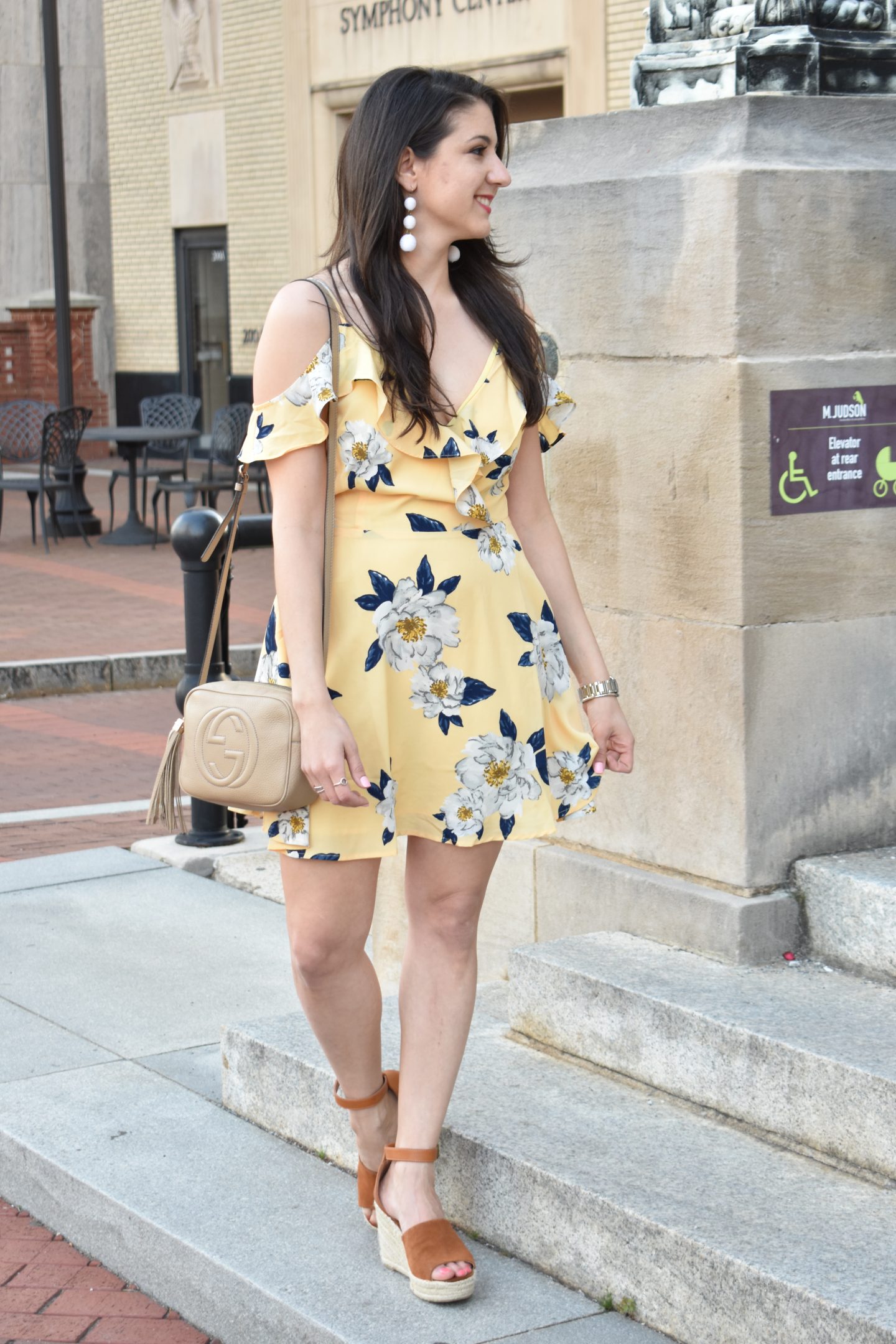 JOA Flower Print Cold Shoulder Flare Dress