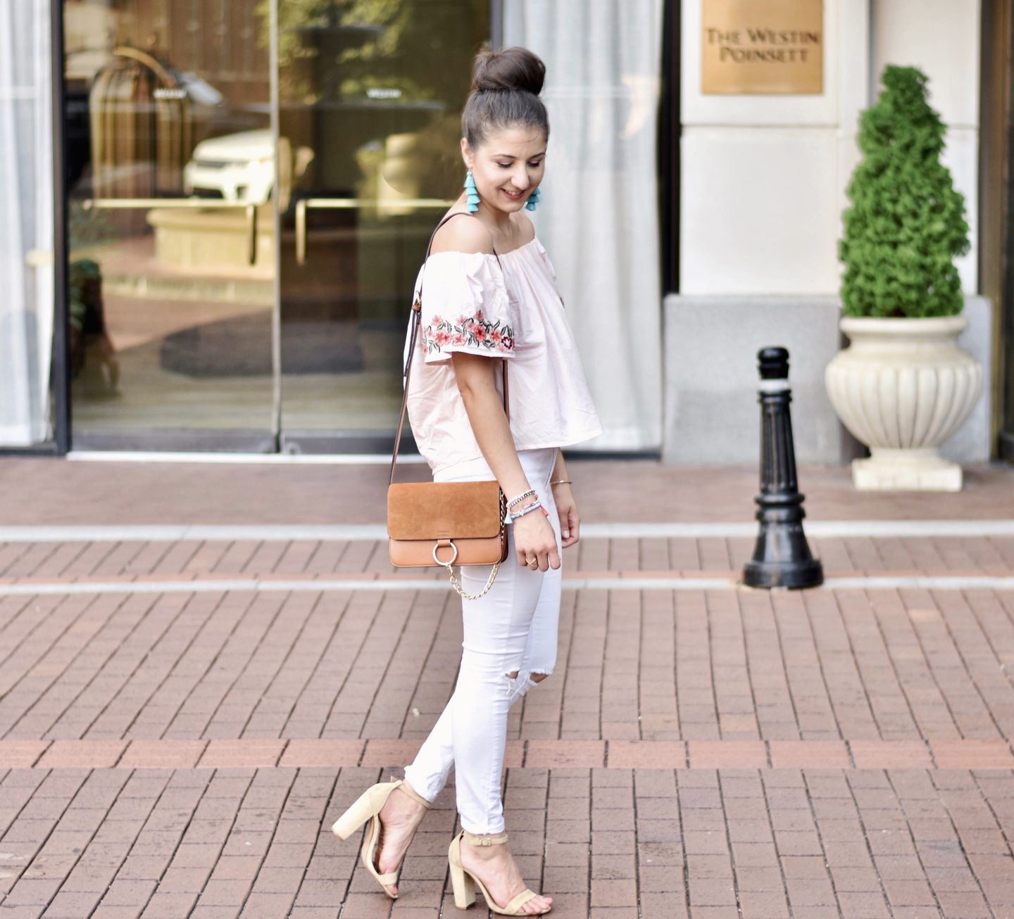 Topshop Pink Embroidered Bardot Top